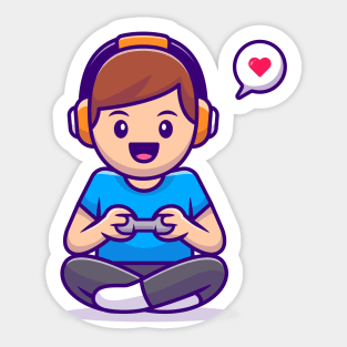 Cute Boy Playing Game Sticker